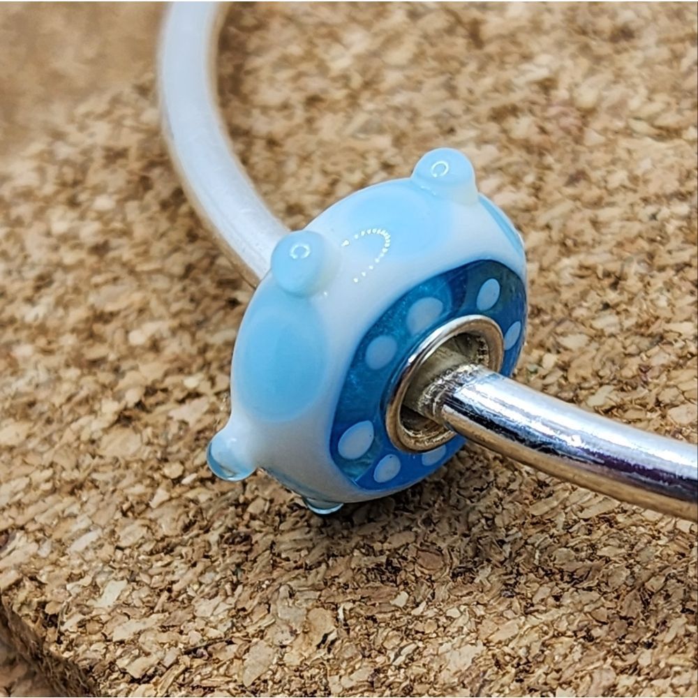 3/$30 Blue Buds White Glass Murano 925 Sterling Silver Charm For Pandora